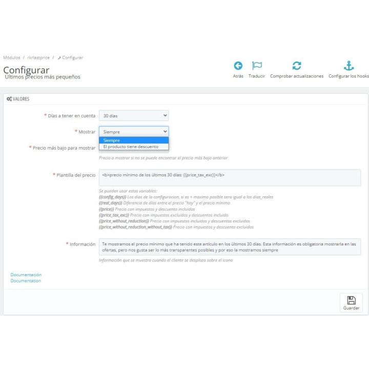 Prezzo precedente Omnibus per PrestaShop + tabella prezzi