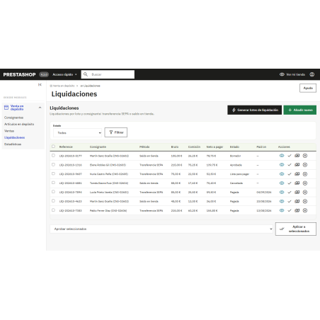 RKR Consign: venta en depósito con liquidación a consignantes para PrestaShop