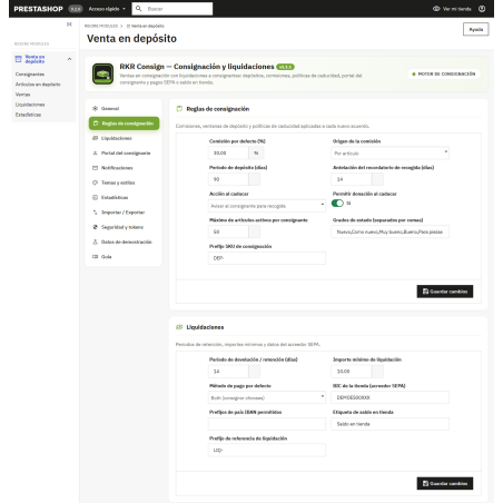 RKR Consign: venta en depósito con liquidación a consignantes para PrestaShop