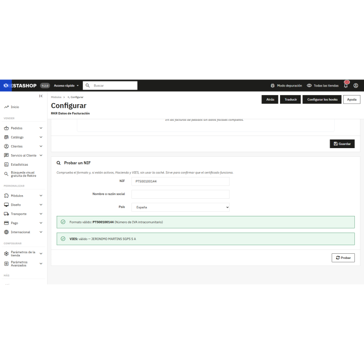 RKR Datos de Facturación: factura y validación del NIF