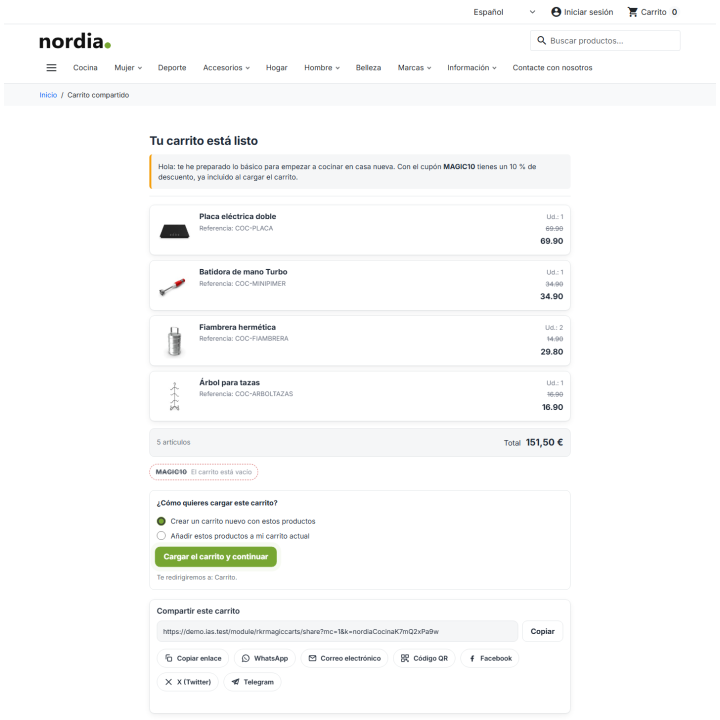 RKR Magic Carts: carritos con enlace y QR en PrestaShop
