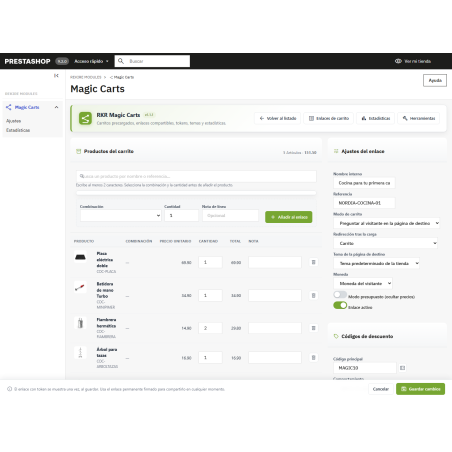 RKR Magic Carts: Carrelli della spesa e preventivi con link, permalink o codici QR per PrestaShop