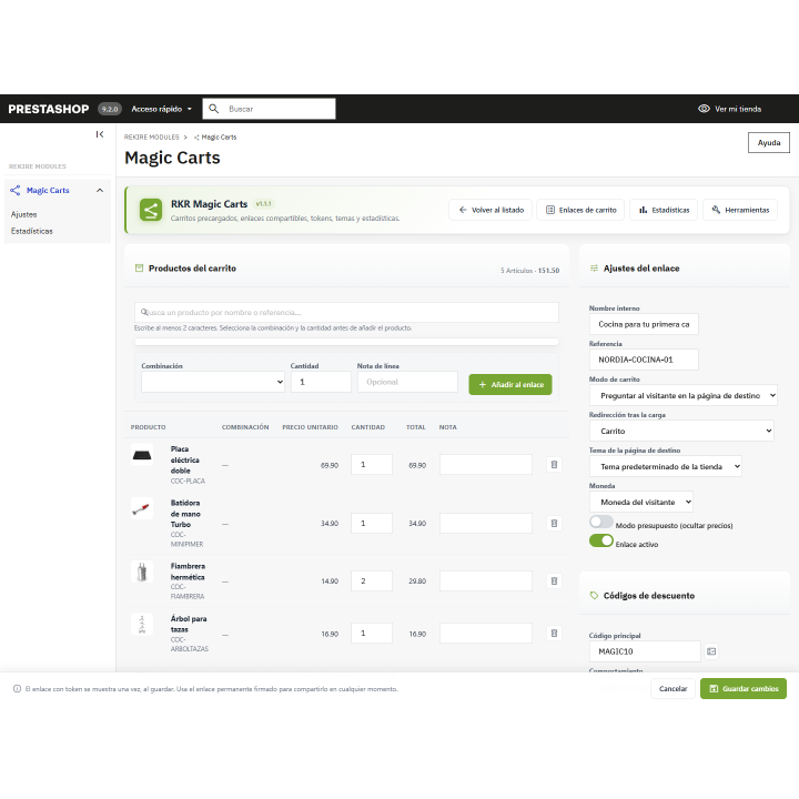 RKR Magic Carts: carrinhos de compras com links e códigos QR no PrestaShop
