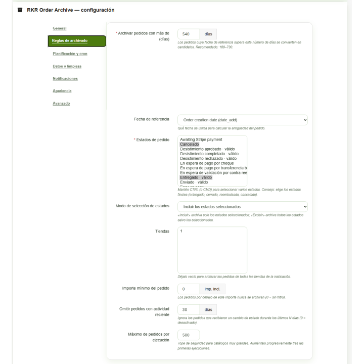 RKR Order Archive: archiva pedidos antiguos