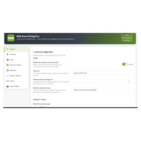RKR Area Pricing Pro: Selling per m² with complete boxes and parts for PrestaShop