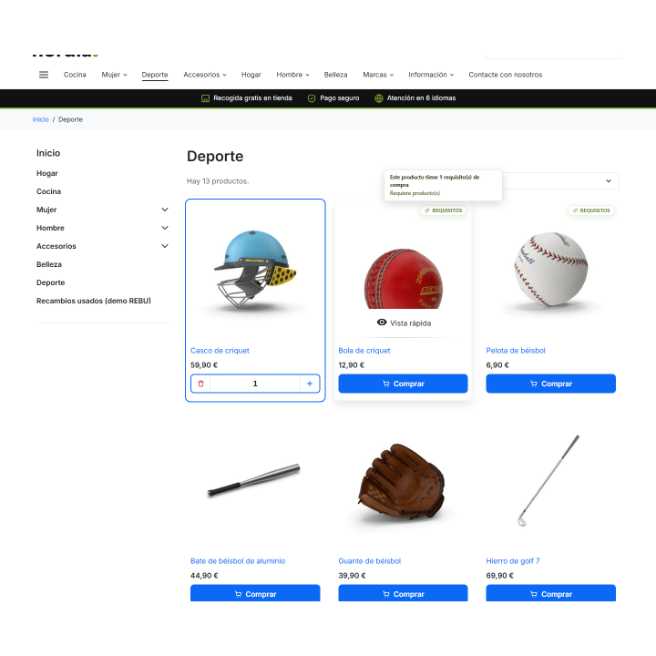 Dipendenze del prodotto RKR: Vendite con requisiti in PrestaShop