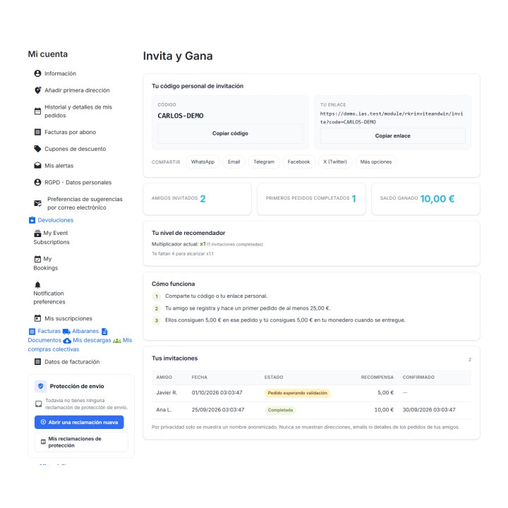 RKR Invite & Win: referrals with wallet in PrestaShop