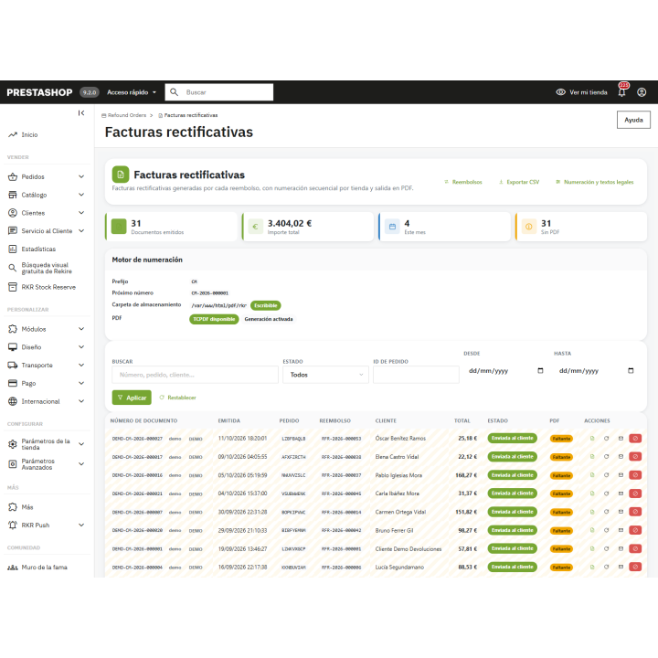 Pedidos de reembolso RKR: reembolsos no gateway PrestaShop