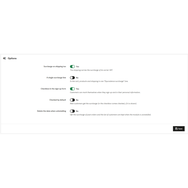 Sobretaxa de equivalência RKR para PrestaShop 8 e 9