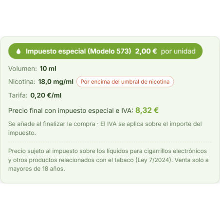 RKR Vape & Nicotine Excise Tax: impuesto especial y Modelo 573 para PrestaShop