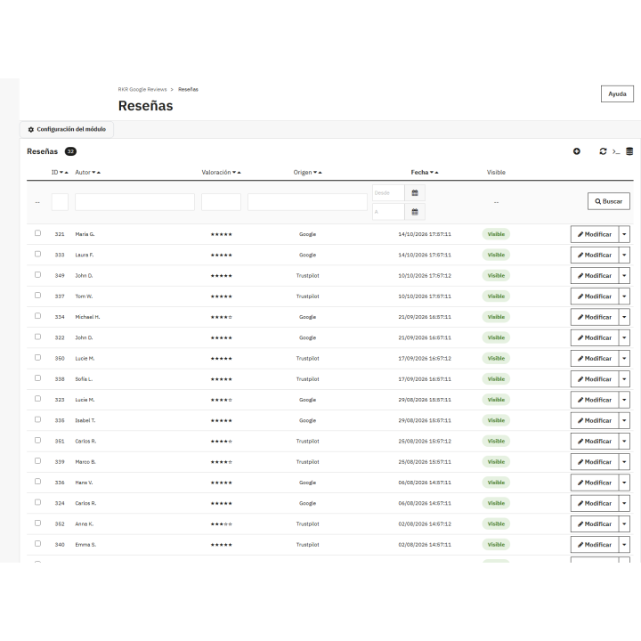Recensioni di RKR Google e Trustpilot per PrestaShop