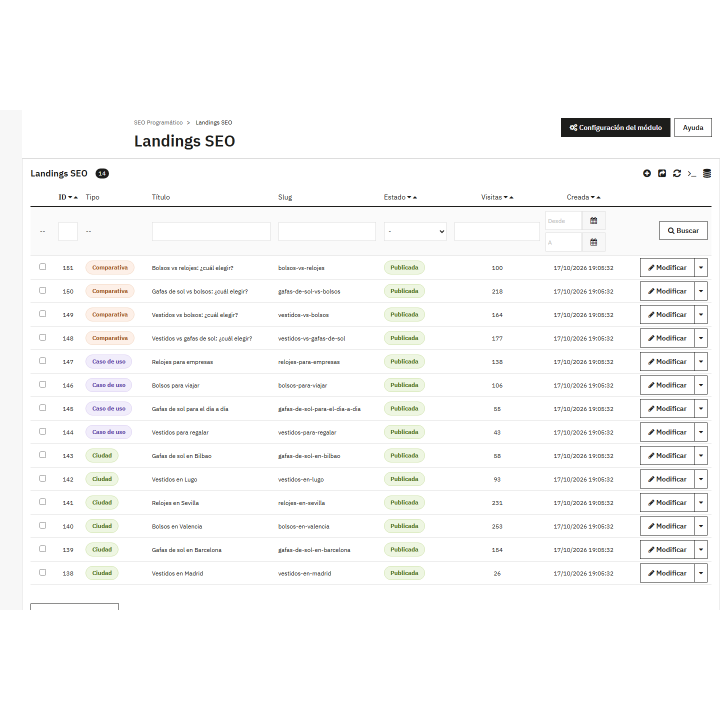 RKR Programático SEO: desembarques de SEO no PrestaShop