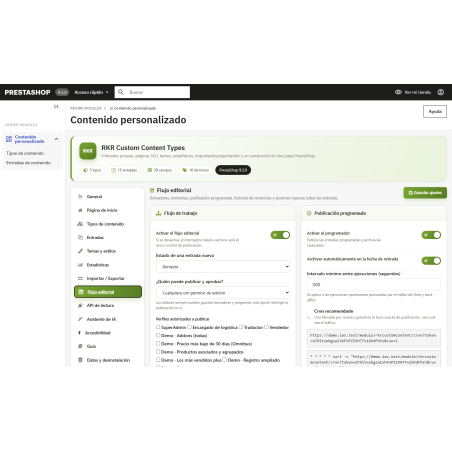 Tipos de conteúdo personalizados da RKR: receitas, eventos, projetos e muito mais na sua loja PrestaShop.