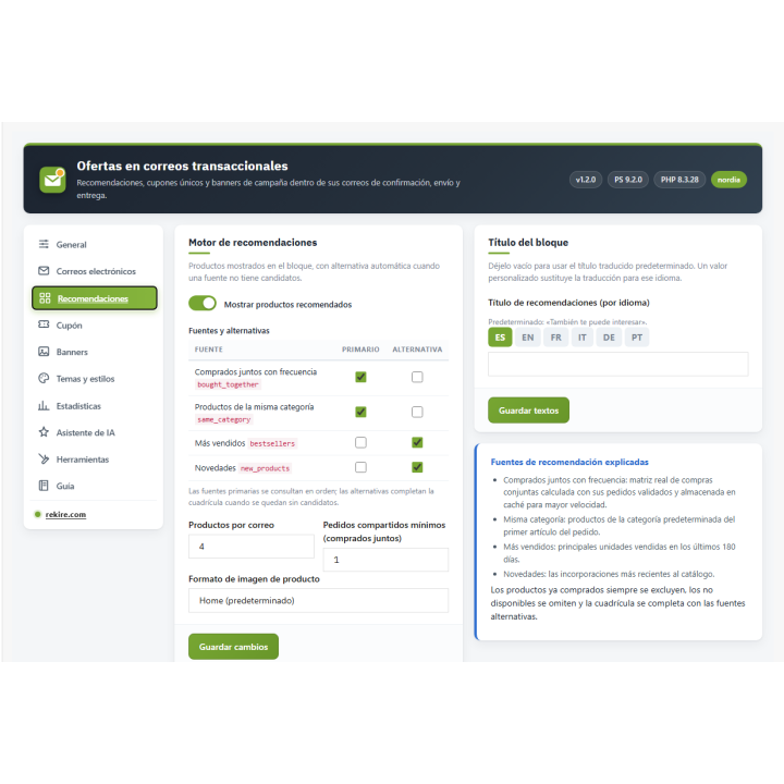 Angebote in Bestellmails für PrestaShop