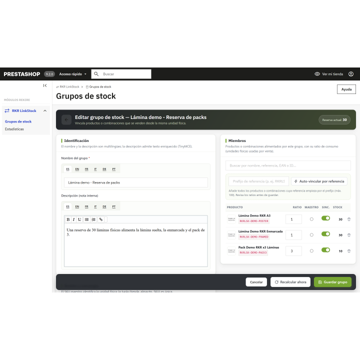 RKR LinkStock: Estoque compartilhado entre produtos, combinações e pacotes no PrestaShop