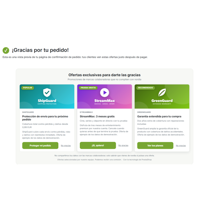 RKR Merci d'avoir acheté – Offres partenaires dans la confirmation de commande