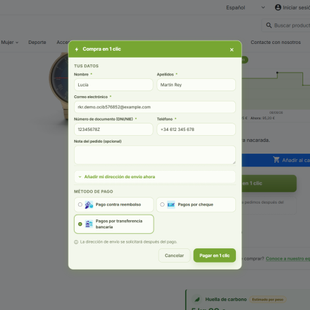 Compra com 1 clique na RKR: Compre com um clique, informando o endereço após o pagamento no PrestaShop.