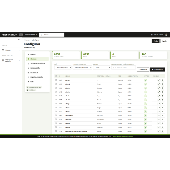 RKR Seleziona città: città e numero di telefono in PrestaShop