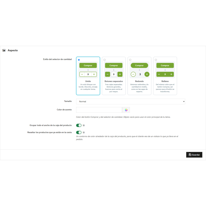Bouton « Acheter avec quantité » : modifiez votre sélection dans la liste.