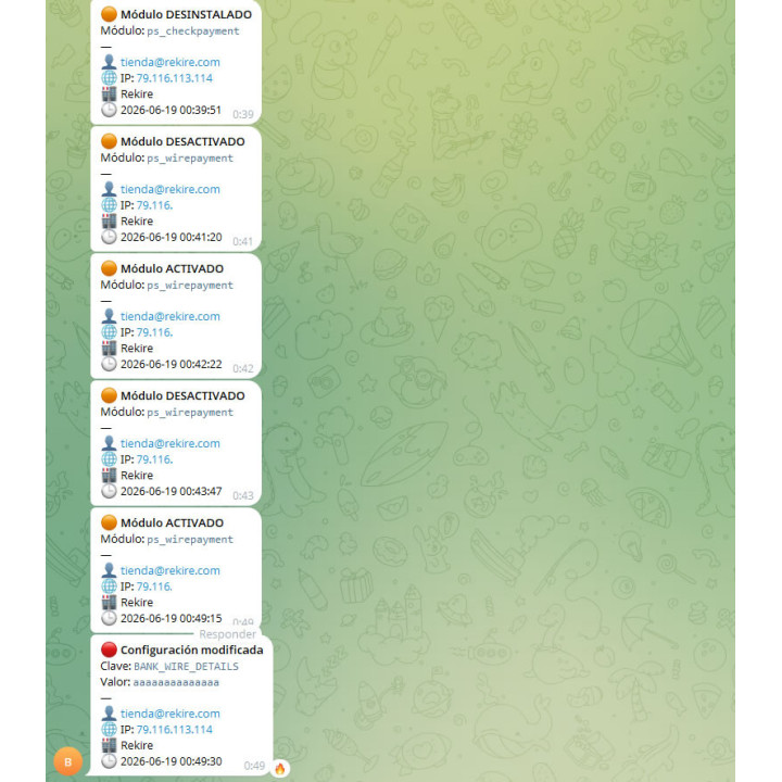 Modulo di allerta di sicurezza tramite Telegram