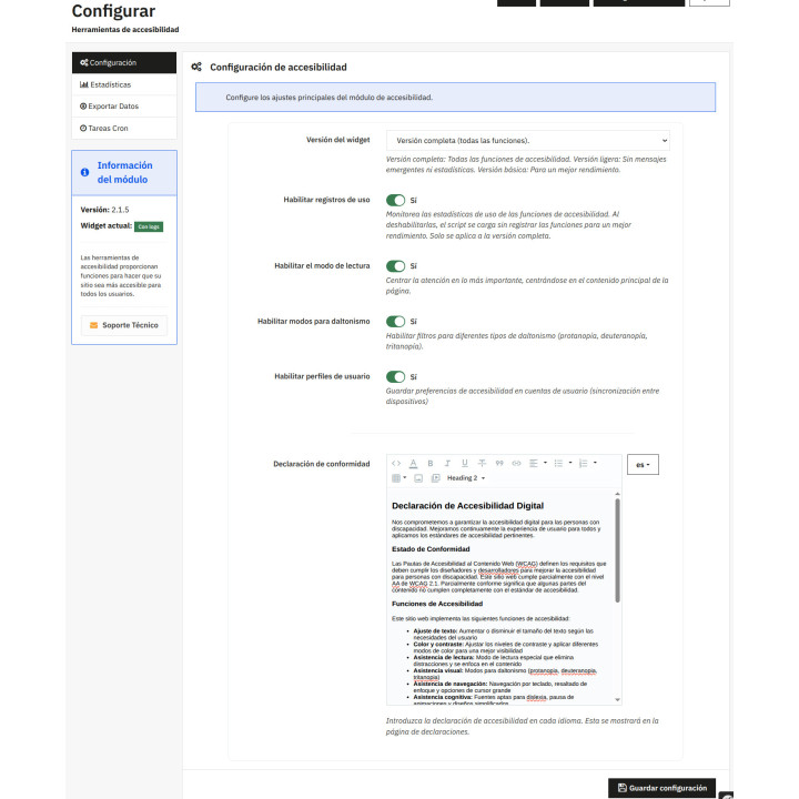 Barrierefreiheitsmodul für PrestaShop: Widget, Farbenblindheits-Deklaration