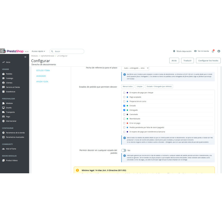 Droit de rétractation pour PrestaShop — retours conformément à la directive européenne 2011/83