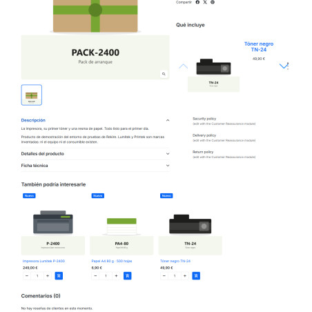 Modulo prodotto semplice come se fossero combinazioni + canonico + correlato + accessori