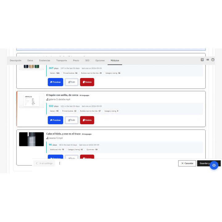 Vídeos de produtos fáceis — vídeos na página do produto e publicação automática no YouTube, TikTok e Instagram para PrestaShop.