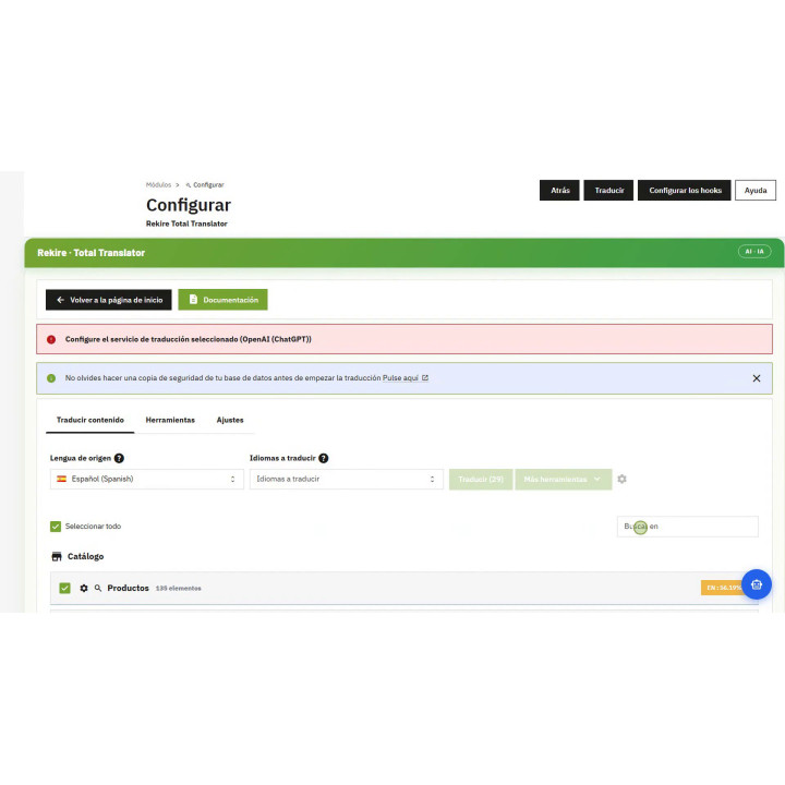 RKR Traducción Total — traduce contenido, módulos, tema y correos de PrestaShop