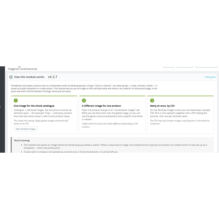 Images par déclinaison : taille ou format PrestaShop