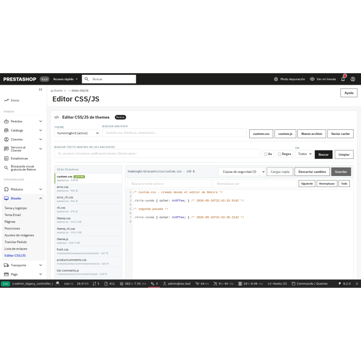 módulo editor tpl js e css