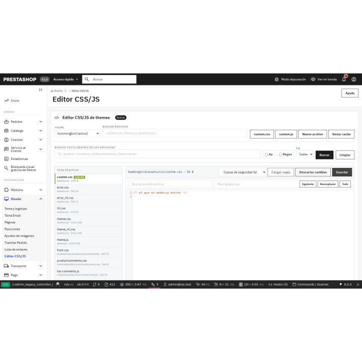 módulo editor tpl js e css