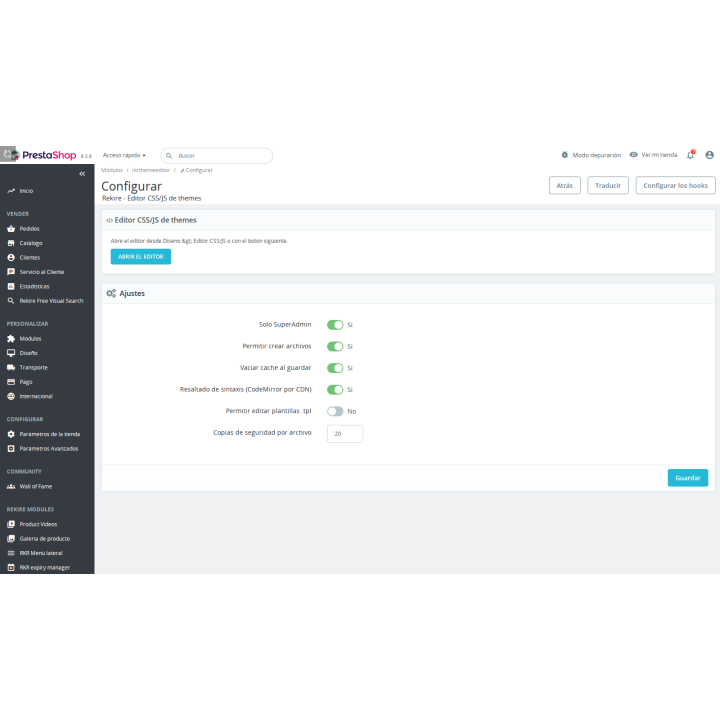 módulo editor tpl js e css