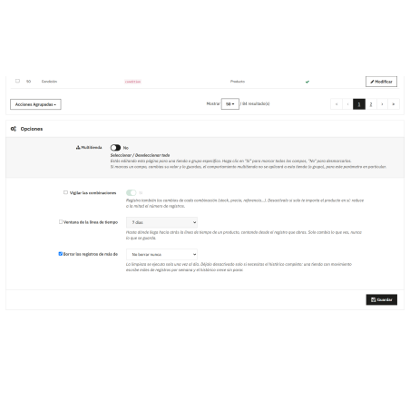 Product change history module in back office