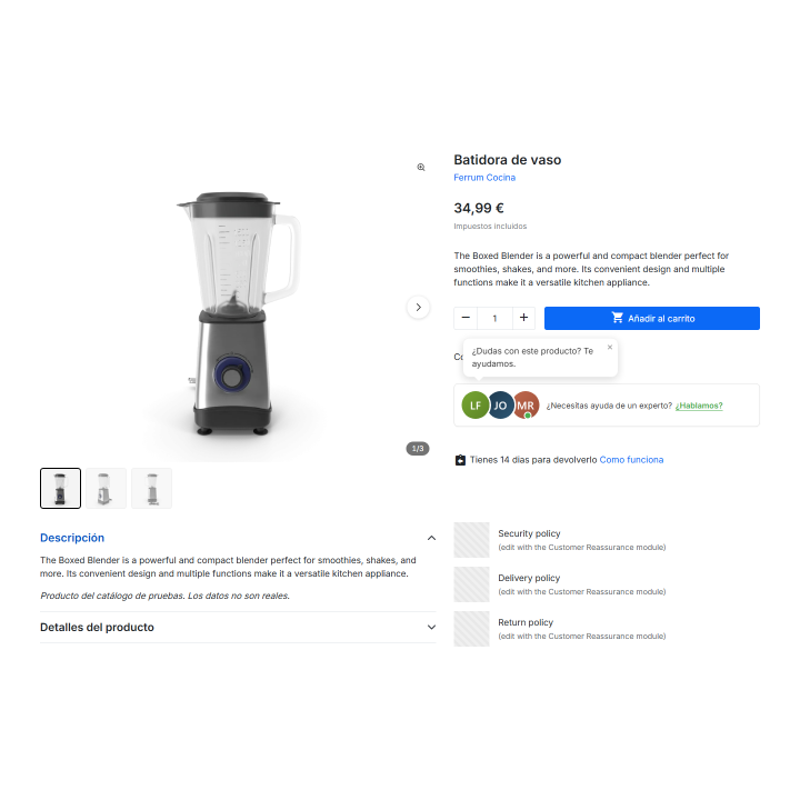 Bloque Experto: atención y equipo E-E-A-T en PrestaShop