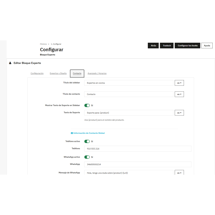 Bloque Experto: atención y equipo E-E-A-T en PrestaShop