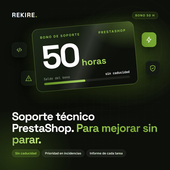 Bono de 50 horas de soporte técnico PrestaShop de Rekire, sin caducidad