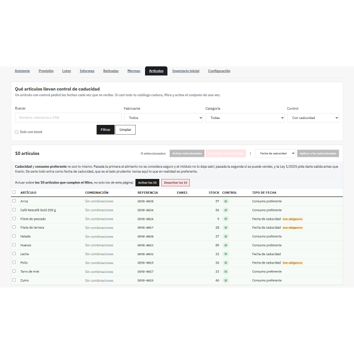 Validades por lote e recolhas no PrestaShop