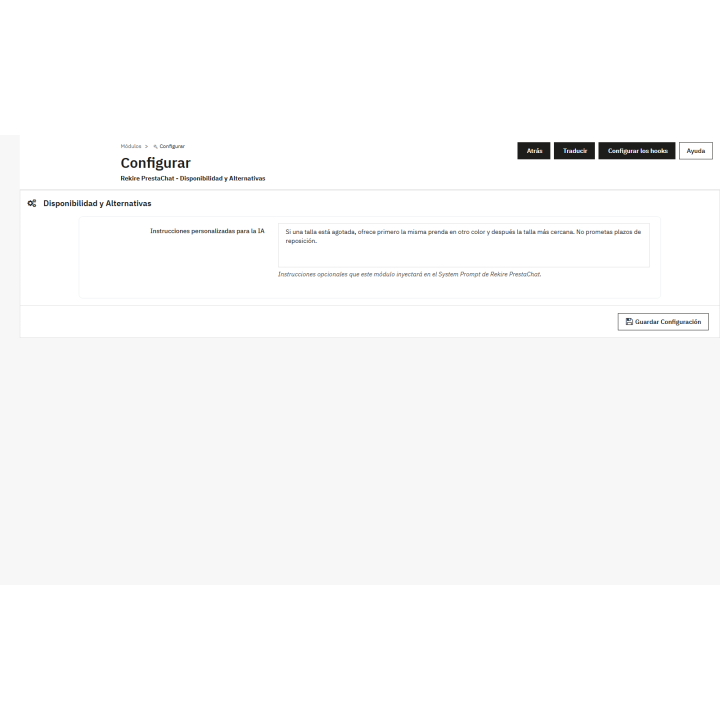 PrestaChat: stock per taglia e colore nella chat IA