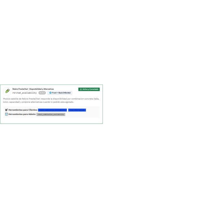 PrestaChat: availability by size and color and alternatives