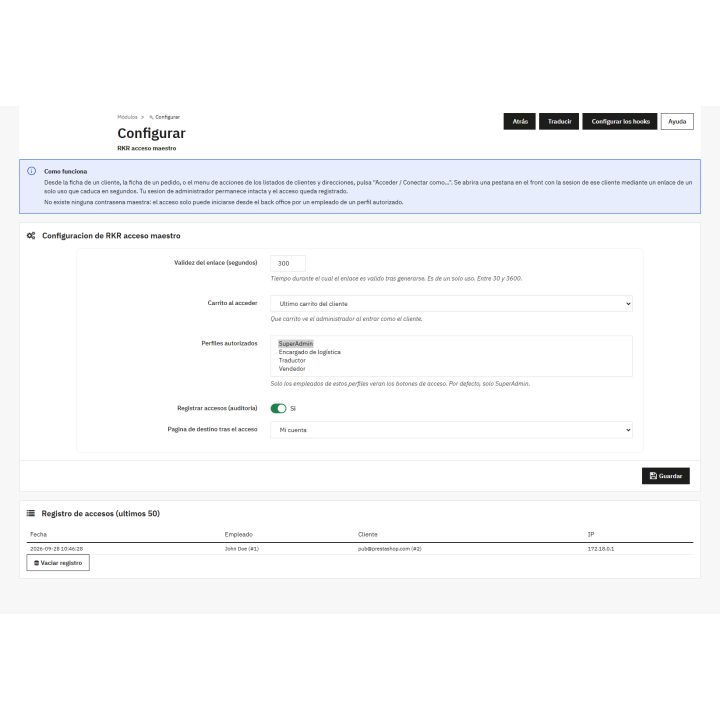 RKR Master Access: Log in to the customer's account in PrestaShop