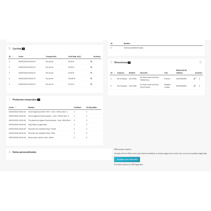 Accès maître RKR : Connectez-vous au compte client dans PrestaShop