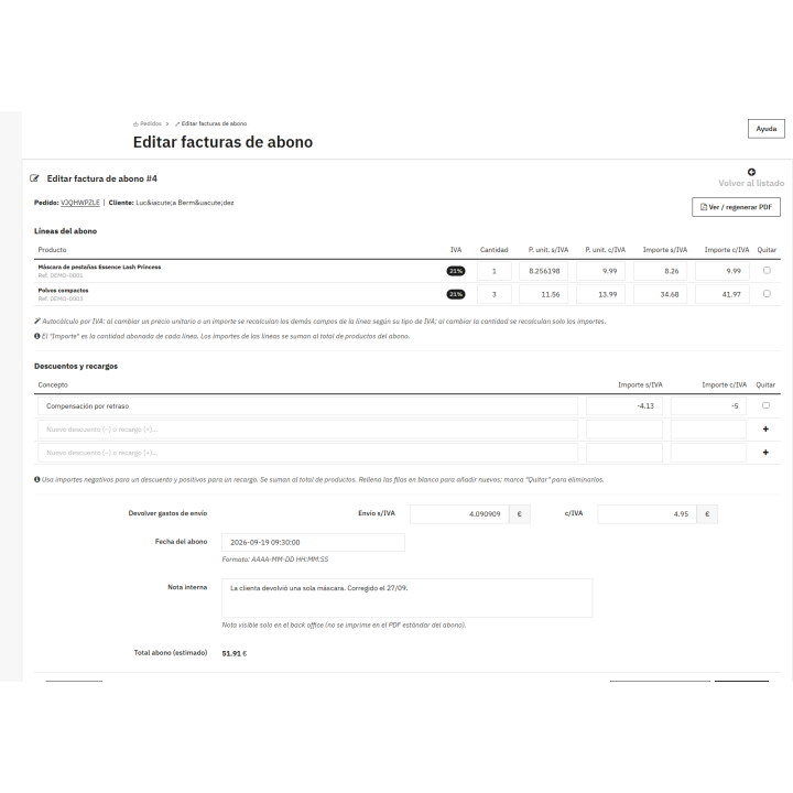 Bearbeiten von Gutschriften (Korrekturrechnungen) in PrestaShop