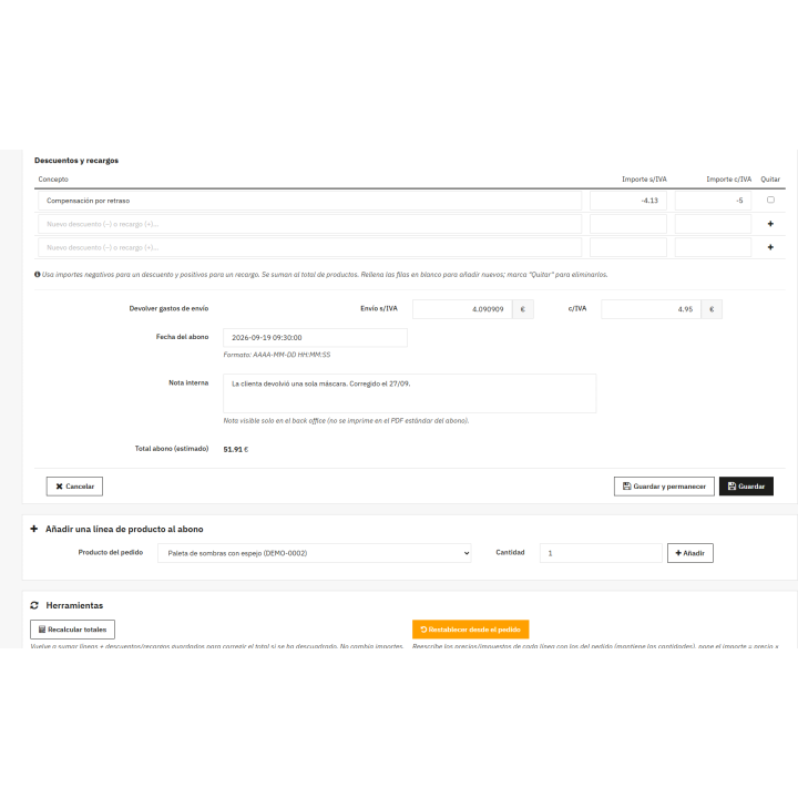 Modifica delle note di credito (fatture rettificative) in PrestaShop