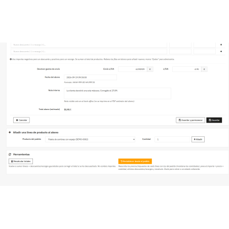 Módulo de edição de faturas corretivas
