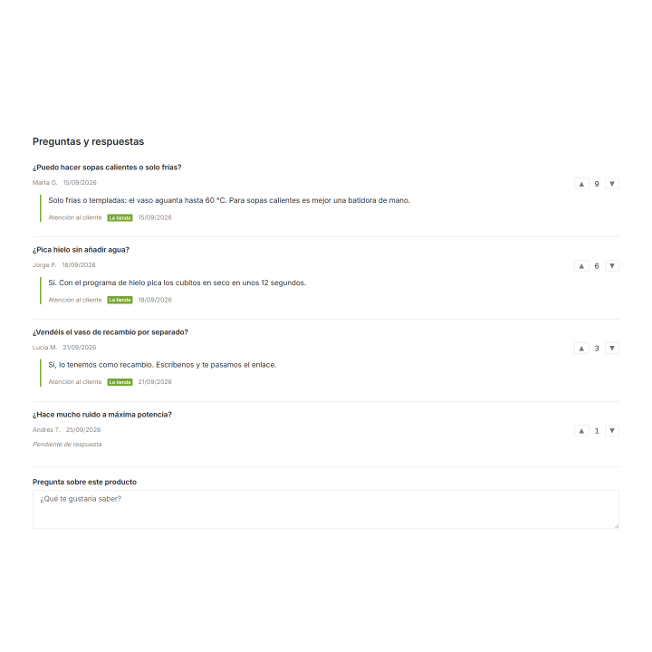 Domande e risposte sulla pagina del prodotto | Domande RKR