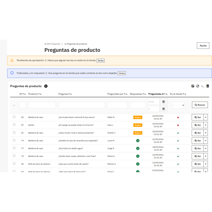 Domande e risposte sulla pagina del prodotto | Domande RKR