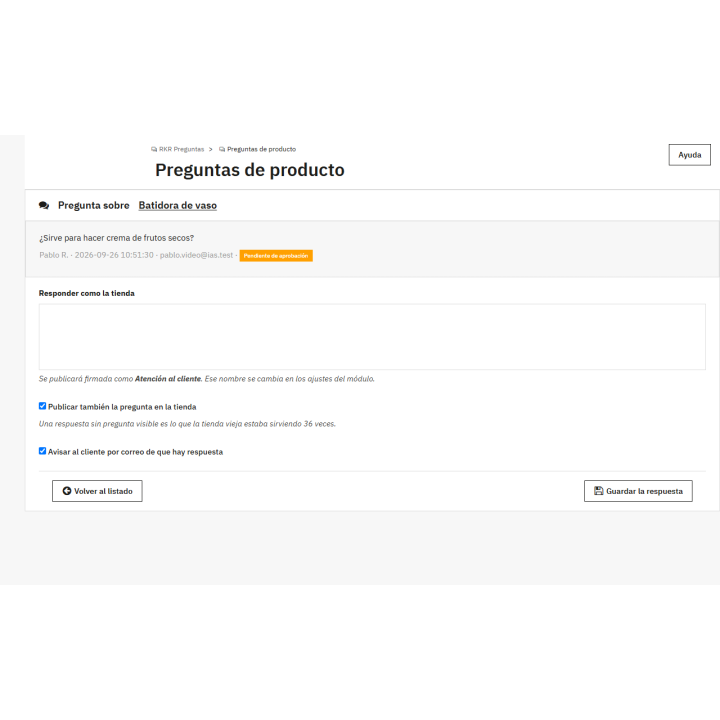Questions and answers on the product page | RKR Questions
