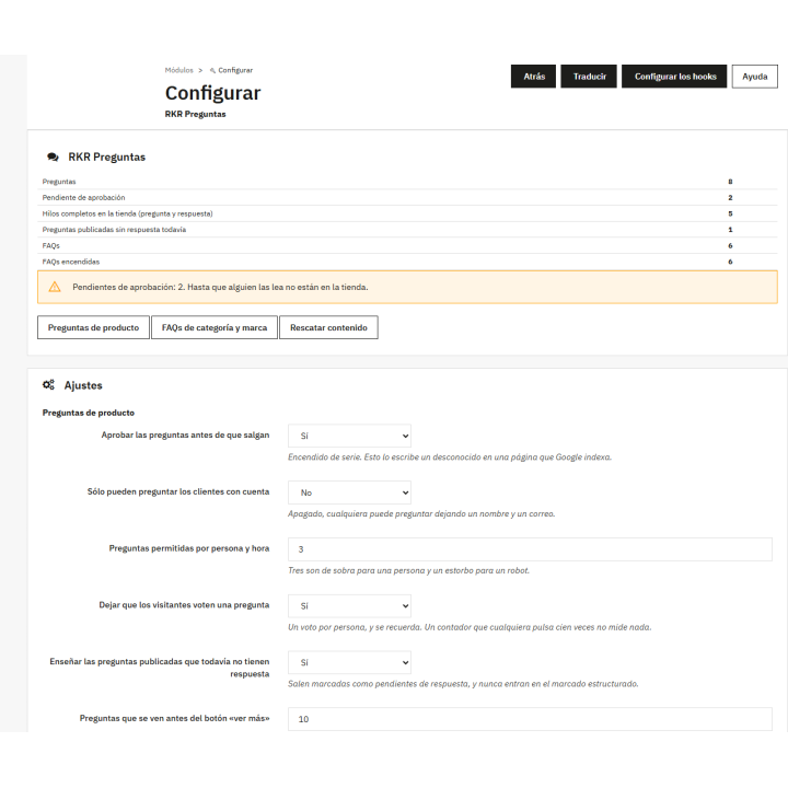 Questions and answers on the product page | RKR Questions