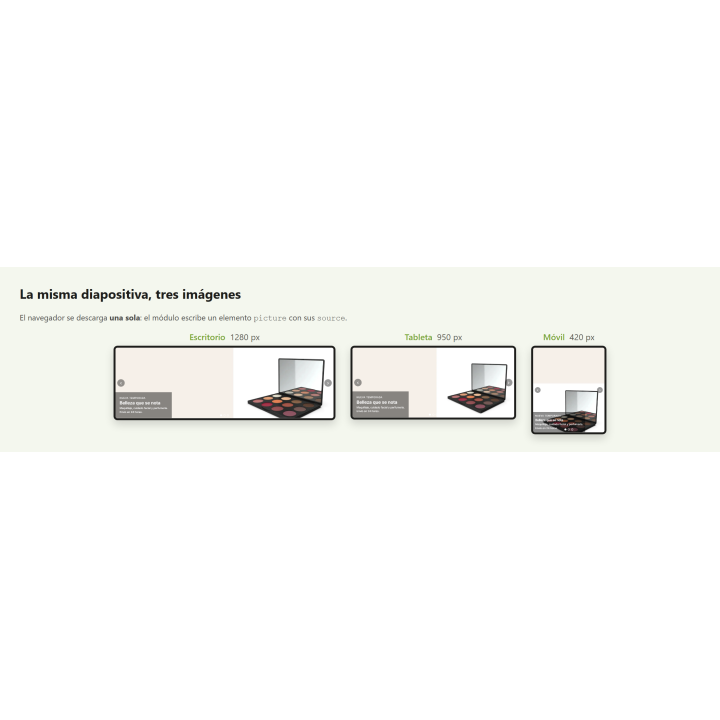 Carrousel PrestaShop avec image par appareil, vidéo et WebP